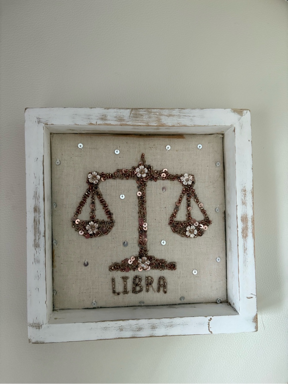 Sequin Libra Wall Art - Neutral & Rose Gold